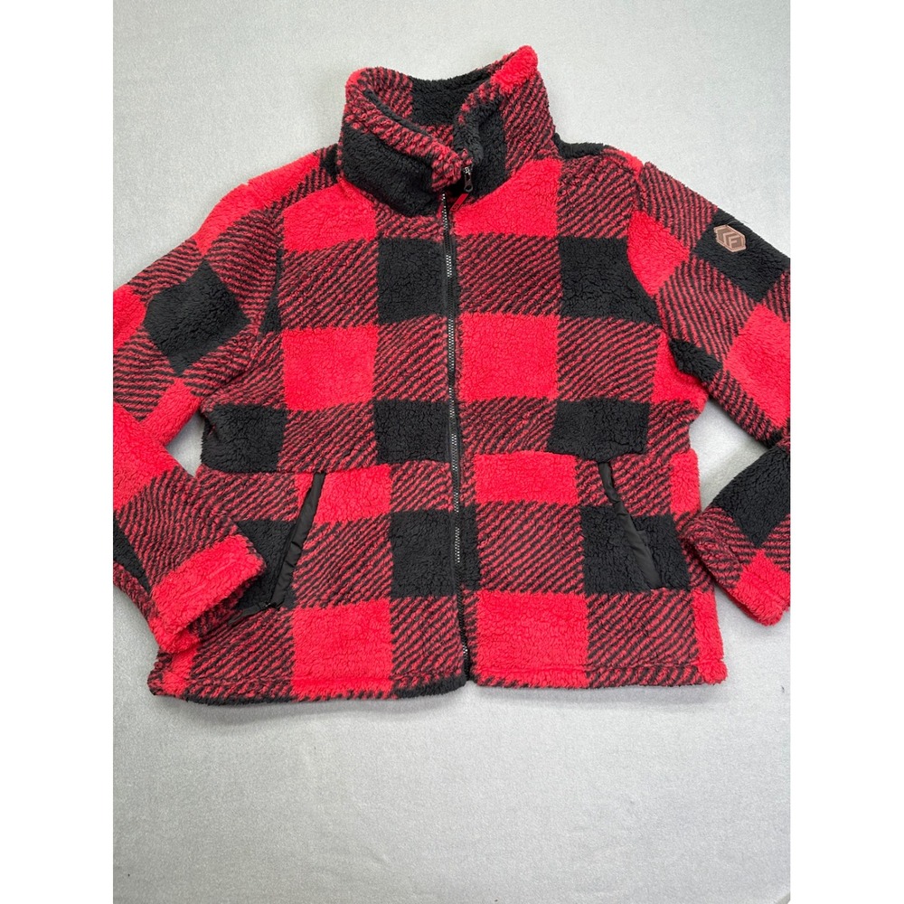 Free Country Buffalo Plaid Full Zip Faux Fur Fleece Jacket Women's XXL Red Black